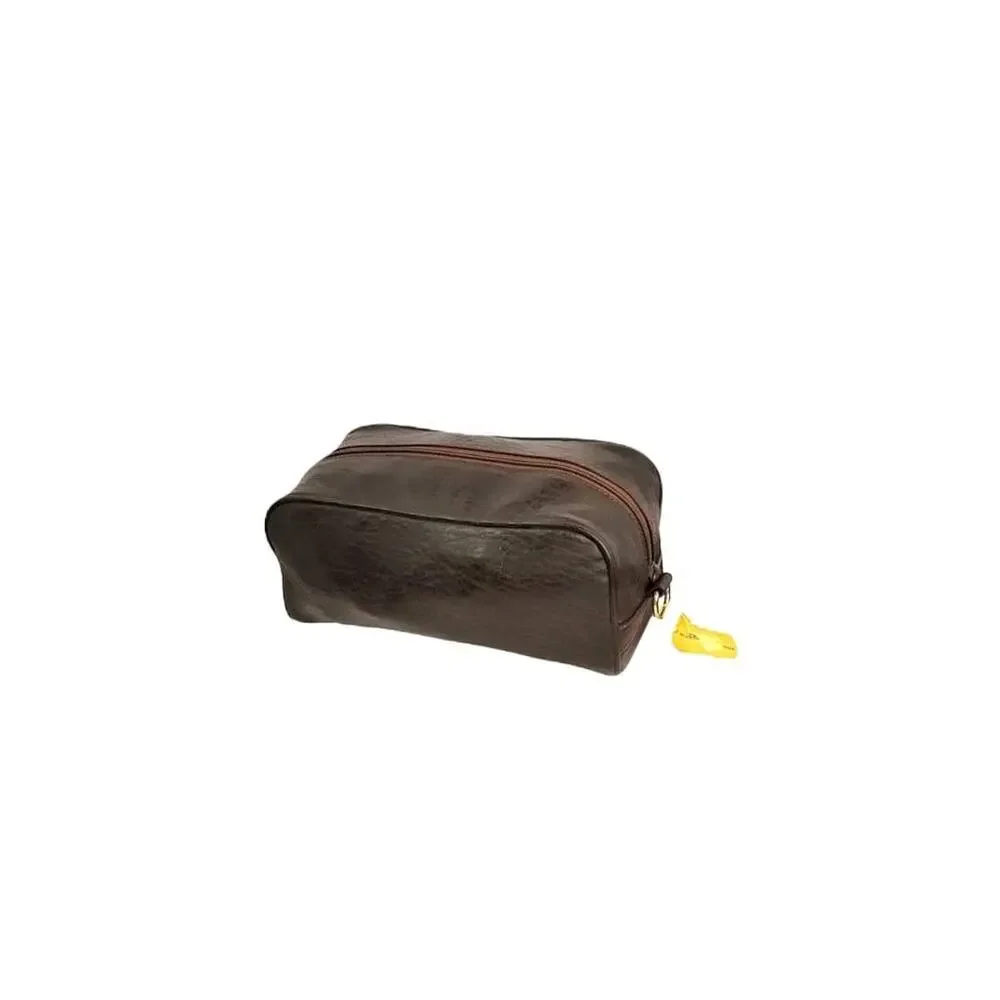 Maison Blanche Mens Grooming Case Brown Pockets Zip Travel Size 9.5